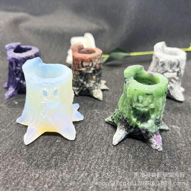 直发天然水晶石雕刻树桩树洞工艺品 原石类家居桌面装饰品