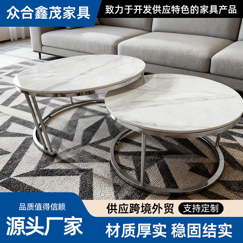 茶几简约圆形桌面铁艺客厅家用小桌子组合大小边几茶几客厅家用