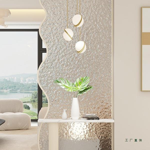 奶油风玻璃隔断客厅沙发遮挡入户玄关创意屏风卫生间浴室玻璃隔断