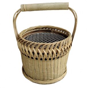 火篮烘火笼新款烤火烘篮烘笼圆形带盖子竹篮手工竹编手提家陈之堔