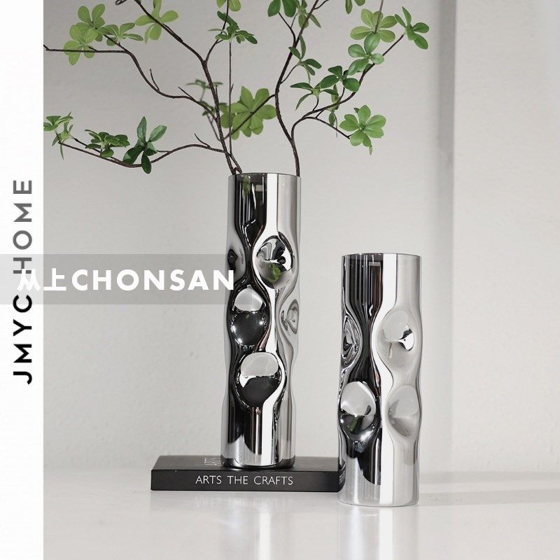现代轻奢玻璃花瓶摆件居家样板间客厅茶几玄关柜银色餐厅花器,家居饰品,装饰摆件,淘宝优惠券,粉丝福利购,淘宝优惠卷