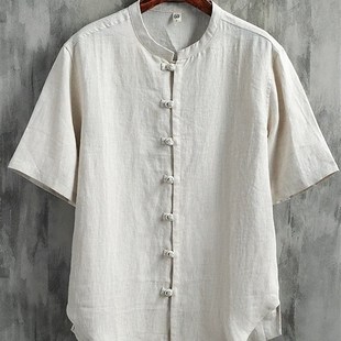 新款 覆古唐装 中国风短袖 男士 中山钮扣上 纯亚麻中国风立领衬衫 夏季