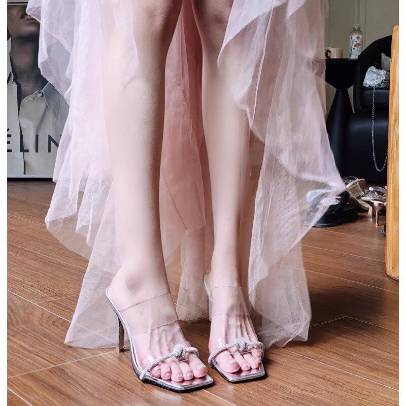 凉鞋女款一字拖鞋2025新款夏季外穿高跟鞋细跟水钻绝美仙女配裙子