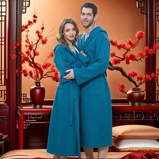 游泳浴袍温泉男女冬泳吸水速干带帽加厚加长加绒保暖纯棉毛巾料