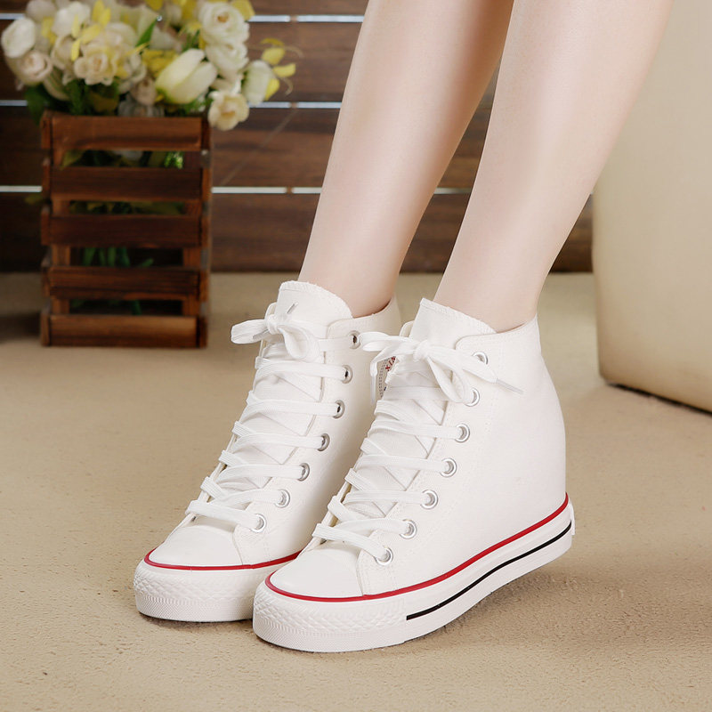 内增高8厘米帆布鞋女鞋2021春秋高帮鞋韩版女士百搭学生休闲板鞋