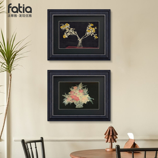 法式小众艺术挂画餐厅背景墙装饰画中古风油画高级感抽象饭厅壁画