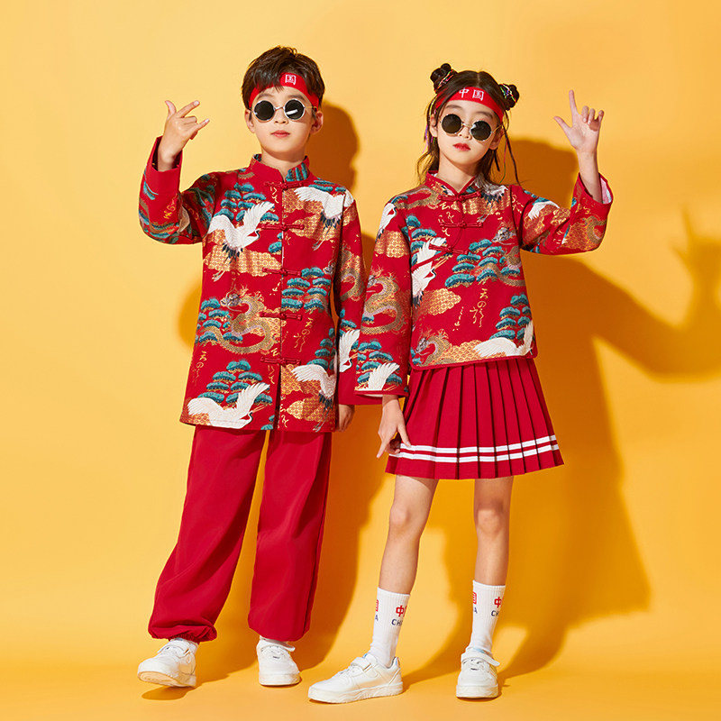 元旦儿童演出服幼儿园中国风唐装小学生啦啦队女童旗袍表演服装