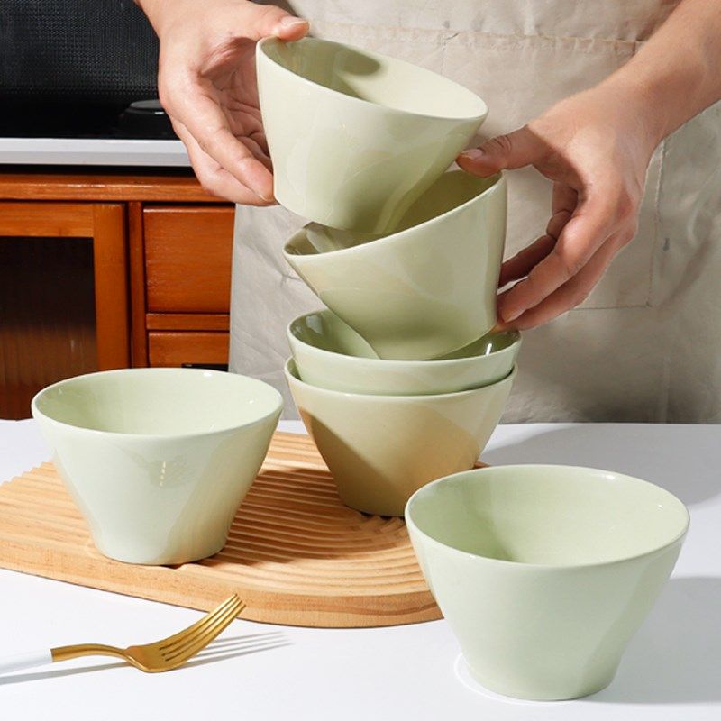 19.8元6只奶油风碗家用5英寸网红斗笠碗饭碗陶瓷米饭碗防烫甜品碗,餐饮具,碗,淘宝优惠券,粉丝福利购,淘宝优惠卷