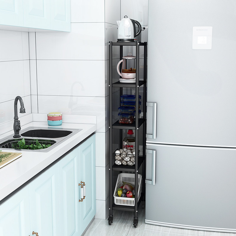 不锈钢厨房夹缝收纳置物架落地多层小锅架冰箱缝隙20cXm宽旁侧边