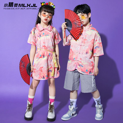 儿童唐装国潮演出服中国风男童汉服小学生啦啦操女童旗袍表演服装