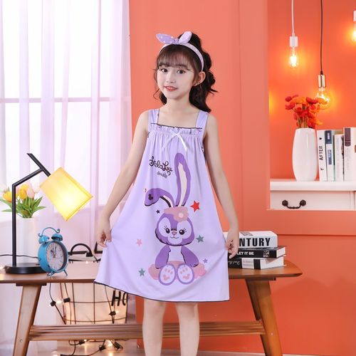 女童睡裙夏季儿童连衣裙薄棉绸家居服H纯棉公主露肩无袖吊带睡衣