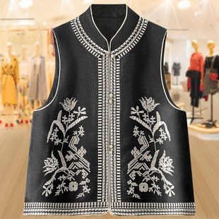 上 无袖 新中式 国风d马甲复古坎肩背心盘扣重工刺绣马夹立领春女款