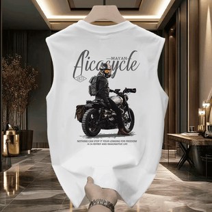 T恤机车型男坎肩汗衫 摩托车印花无袖 潮流个性 重磅纯棉背d心男夏季
