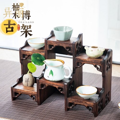 中式桌面小型博古架实木s多宝阁紫砂壶摆放架子茶具茶壶置物架摆