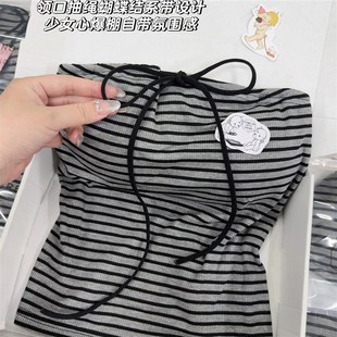 纯欲风黑色条纹抹胸吊带背心女x2025夏季 外穿独特绝美小众上 新款