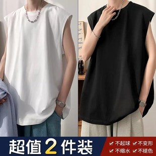 上衣服圆领 t恤速干坎肩短袖 夏季 健身运动大肩背m心男宽松训练无袖