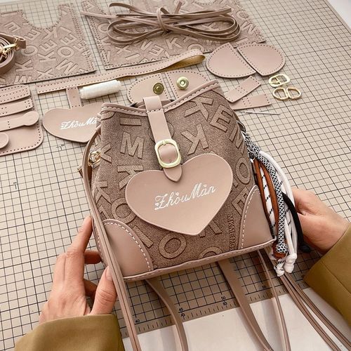 爱心水桶包diy手n工编织包包自制材料手缝单肩包斜挎包送朋友礼物