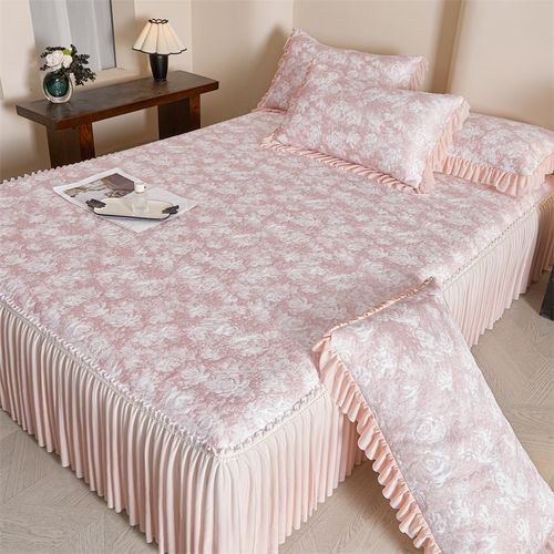 高端冰丝凉席PE冰豆豆新款床裙款夏季凉感公主风软席W可机洗三件