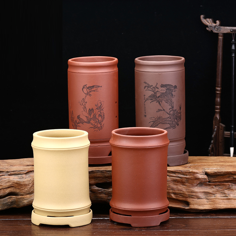 宜兴紫砂兰花盆小号家用陶瓷兰草文竹悬崖吊兰蕙兰桌面盆景盆