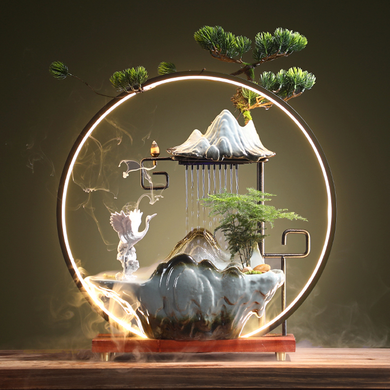 高山流水喷泉玄关招财生财办公室客厅装饰乔迁新居业礼品