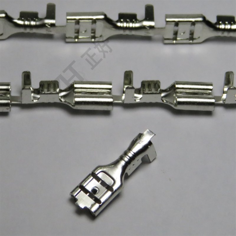 187插簧连带.8黄铜镀亮锡直带接线母端子B脚0.mm厚环保10000个