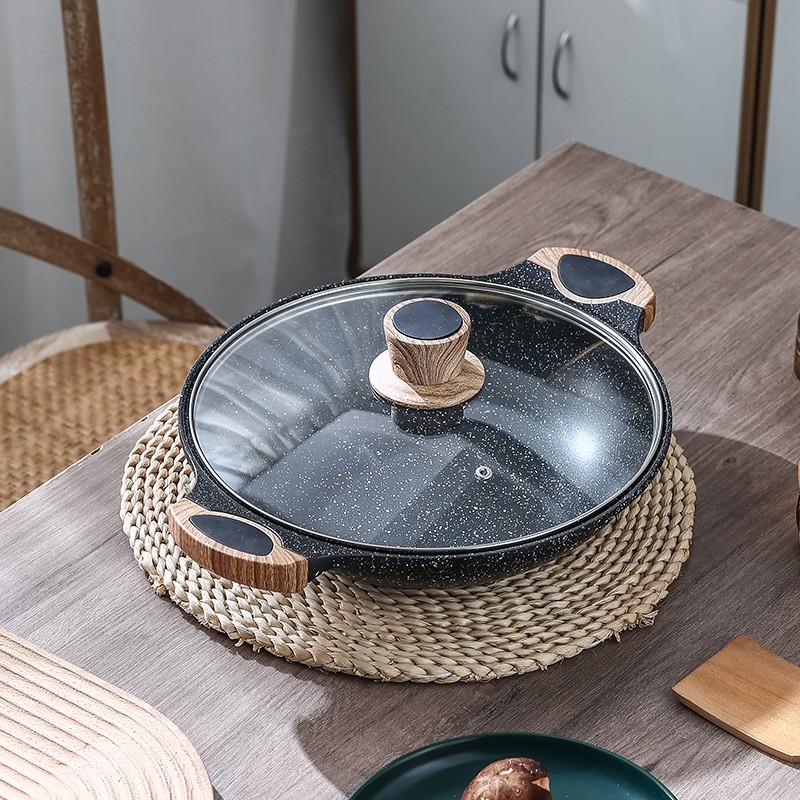 商用麦饭石汤锅电磁炉火锅专用锅耳不粘炒锅醉鹅焖锅干锅鱼头锅