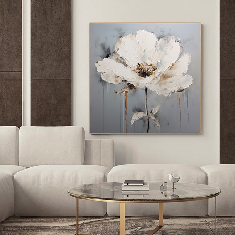 纯手绘装饰画白色花卉奶油风厚肌理立体浮雕挂画玄关客厅卧室壁画图片