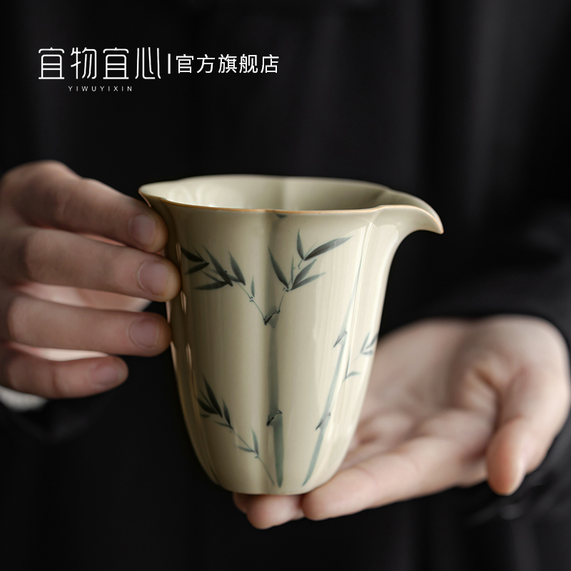 手绘竹韵卿语功夫功道茶杯高级公道杯陶瓷分茶器茶具茶海单个公杯