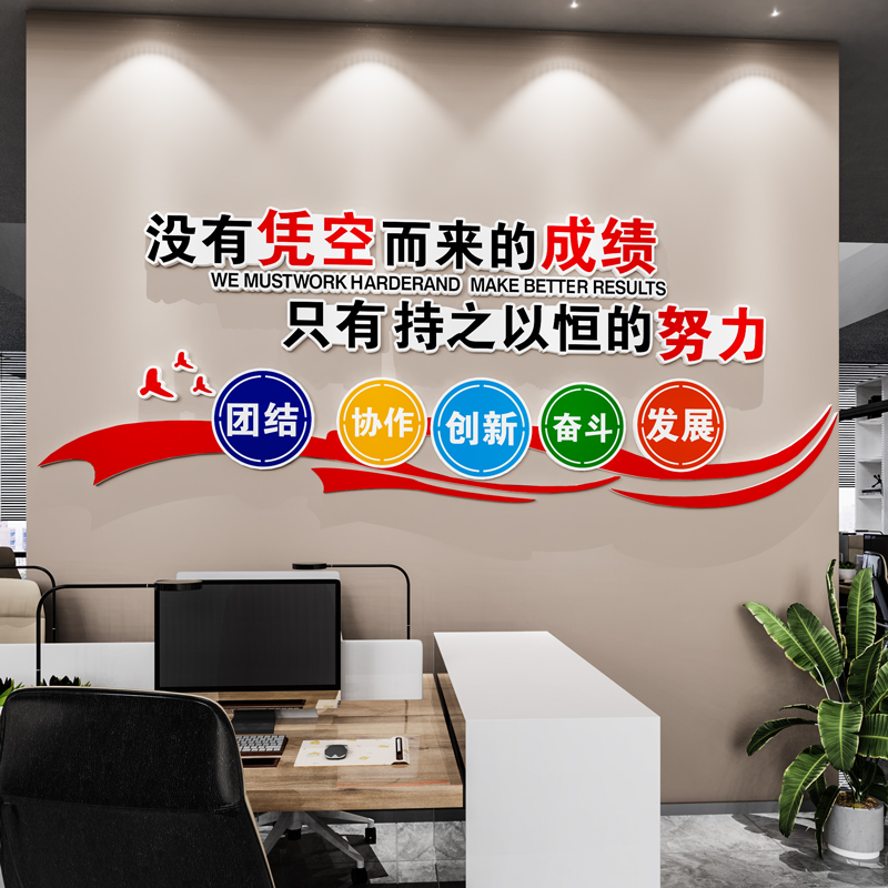 办公室墙面装饰企业文化墙贴纸员工激励志标语公司会议室背景布置