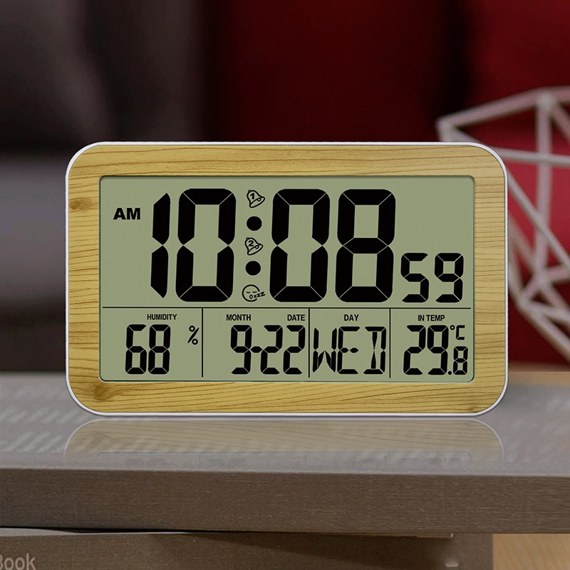 新款木纹大屏显示数字挂钟家居电子壁挂钟学生用电子闹钟数显台钟