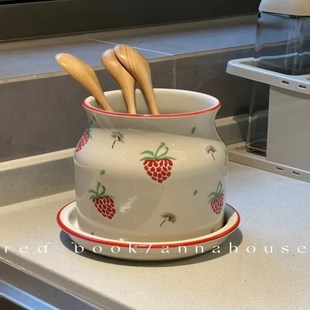 陶瓷筷子筒手绘图案创意家用多功能沥水筷篓厨房餐具置物收纳 日式
