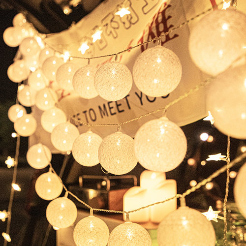 夜市摆摊氛围灯棉线球藤球地摊专业后备箱装饰灯LED彩灯串灯集市