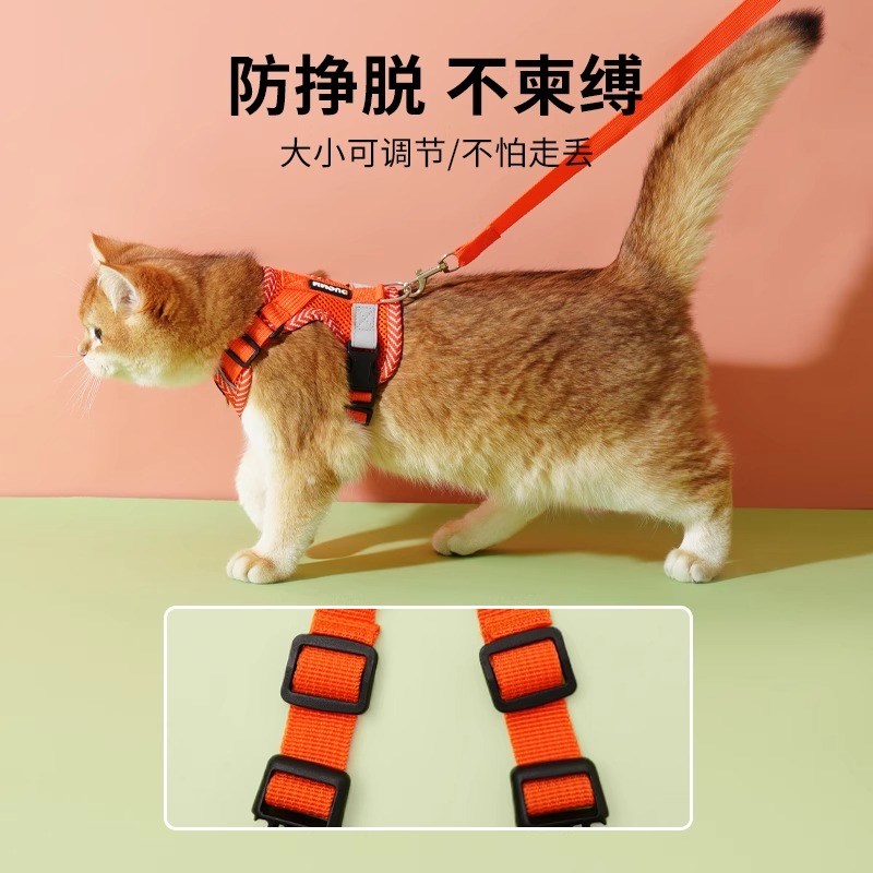 猫咪牵引绳夏季户外遛猫神器背心式胸背猫咪不勒脖防挣脱猫绳