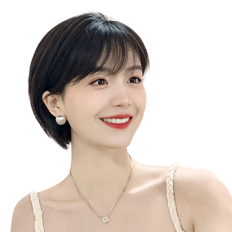 假发女短发全真人发全头套头顶自然隐形真发时尚减龄波波头假发套