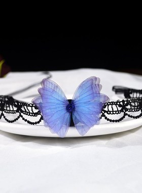 女短款森系超仙蕾丝锁骨链颈带蝴蝶手工项链性感美颈配饰脖子饰品