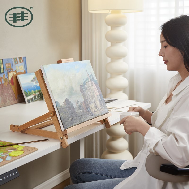 丰丰桌面台式画架折叠木质美术生4K8K儿童素描水粉油画架初学者绘
