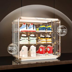 盒亚克力透明收纳展示盒磁吸正开门网红塑料架 儿童家用鞋 子神器