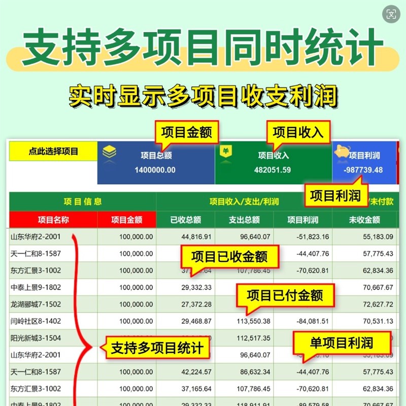 建筑工地工程项目财务出纳收支流水内账记账台账管理系统做账表格