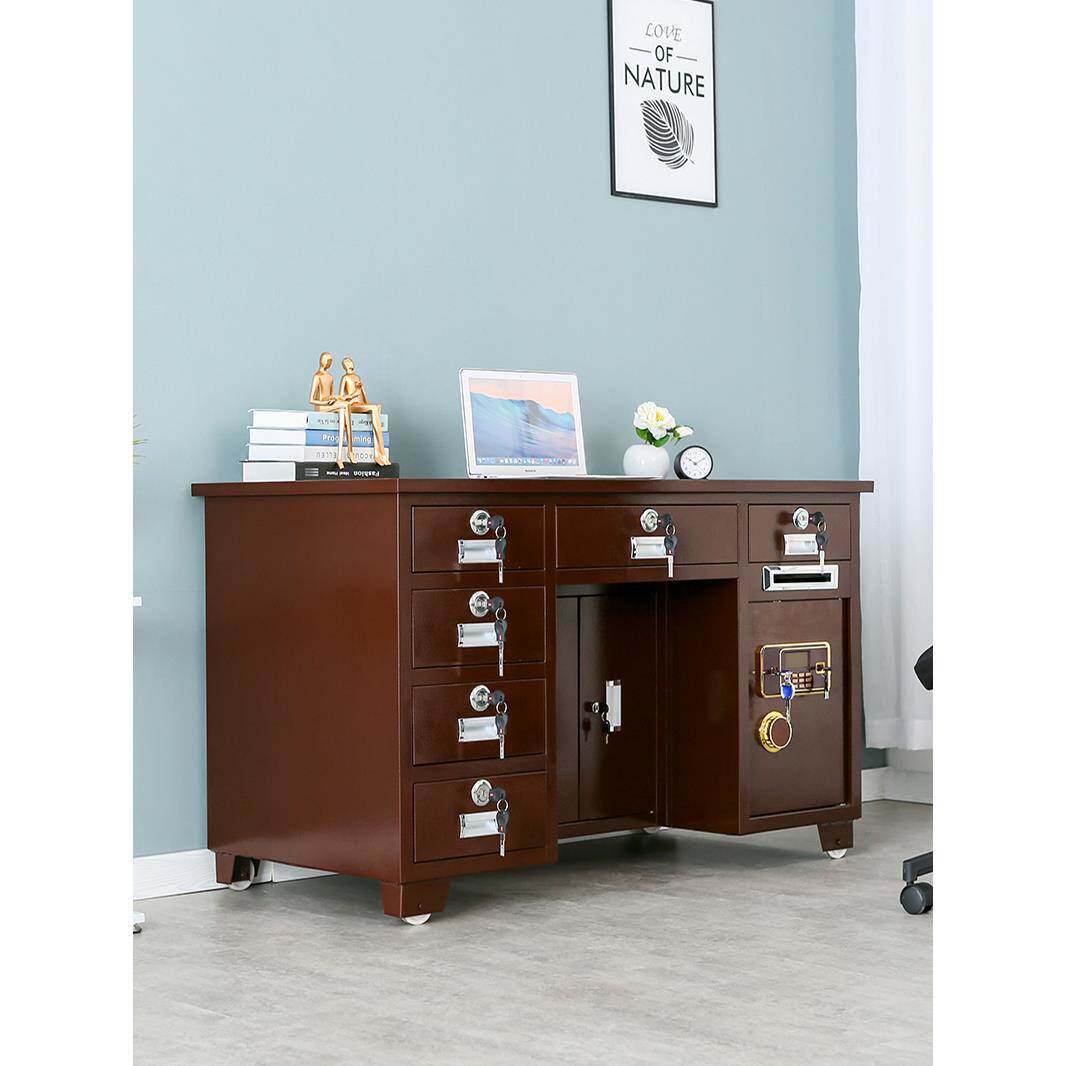 蓝蛟全钢家用保险 桌 带 保 险  柜 指纹密码投币收银财务办公 桌 报警一体 桌  子摆件饰品