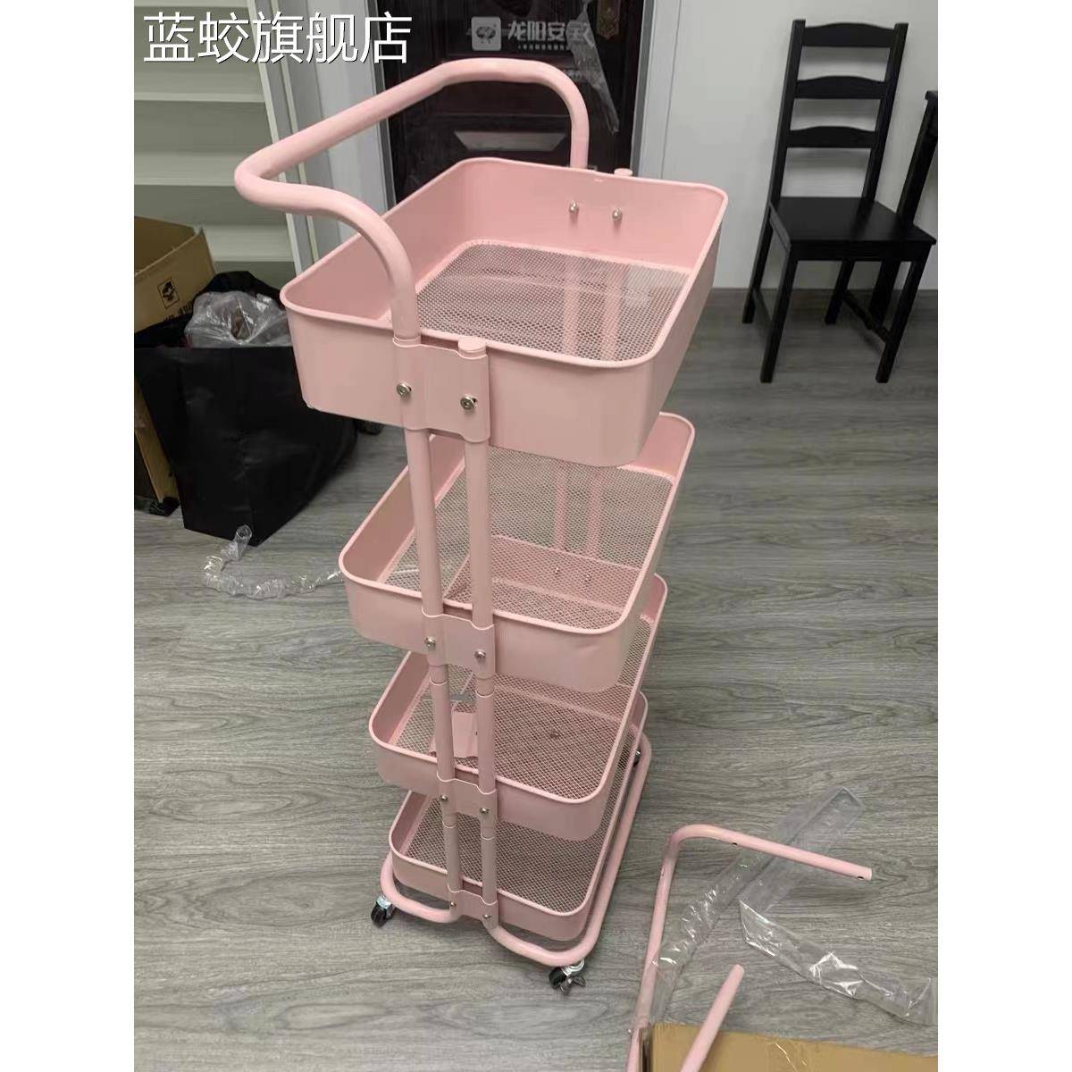蓝蛟四层小推 车置物 架白色落地客厅移动零食 架三层美容院美发收纳 架子摆件饰品