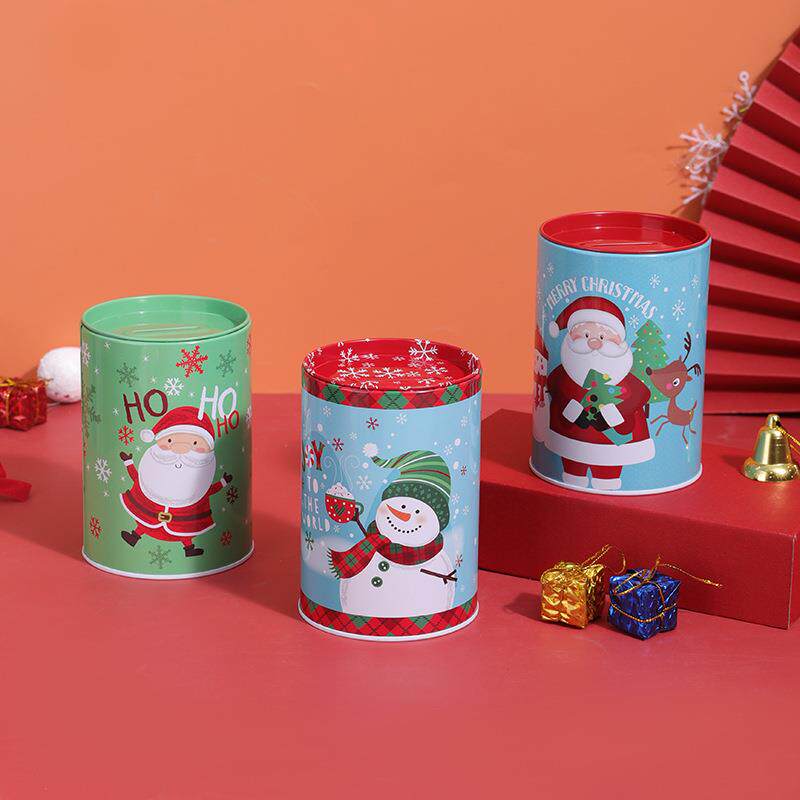 圣诞节卡通铁艺存钱罐投币孔储蓄罐零钱收纳罐家居桌面装饰摆件