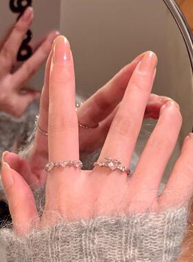 日系甜美粉锆爱心戒指女轻奢设计小众时尚个性指环食指戒学生闺蜜