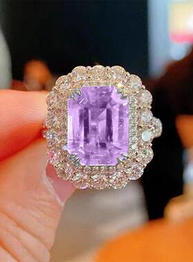 欧美复古彩仿真祖母绿碧玺戒指女小众设计感气质轻奢开口指环