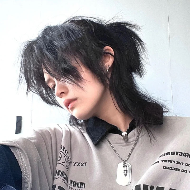 狼尾武士发型日式中性鲻鱼头蓬松自然全头套男女发套厂家一件代发