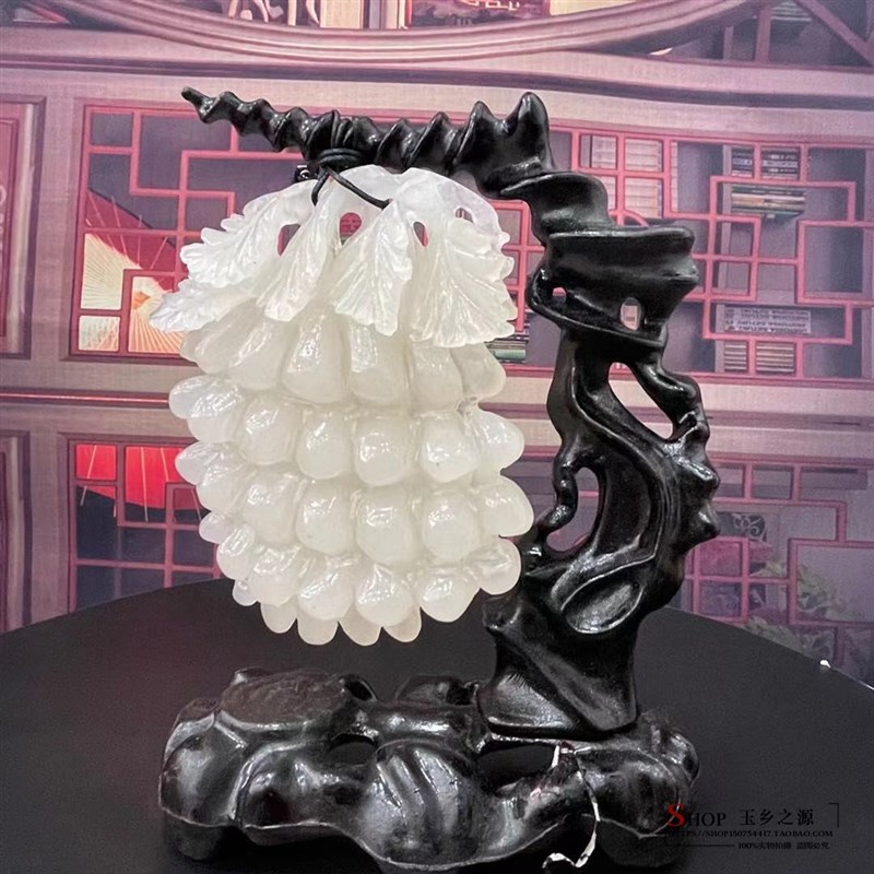 天然阿富汗白玉多子多福葡萄小摆件招财进L宝办公室家居送礼工艺