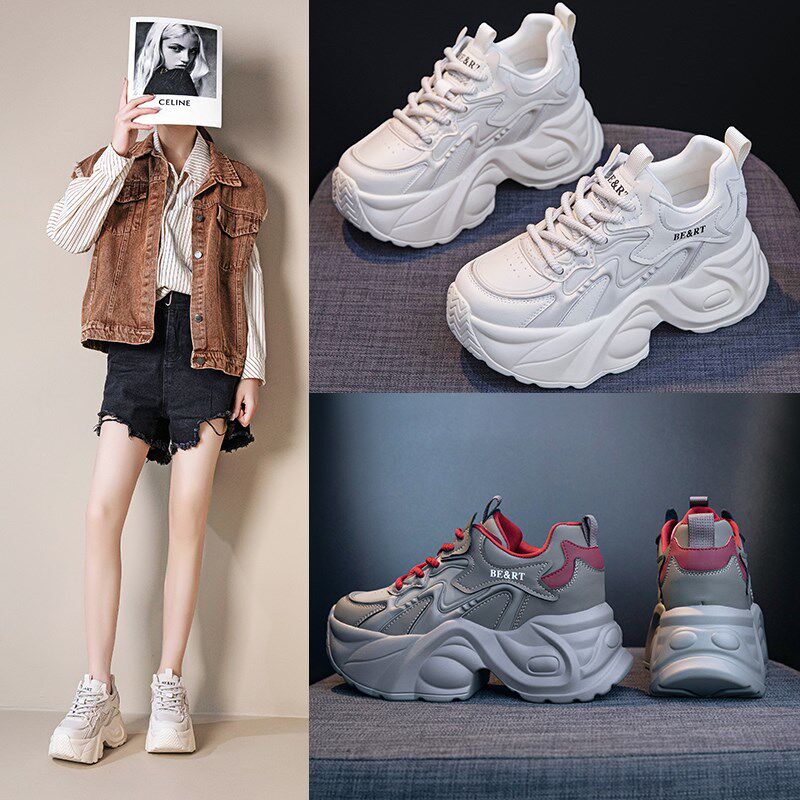 网面老爹鞋女款2025春夏季新款渐F变色透气厚底内增高小个子女鞋