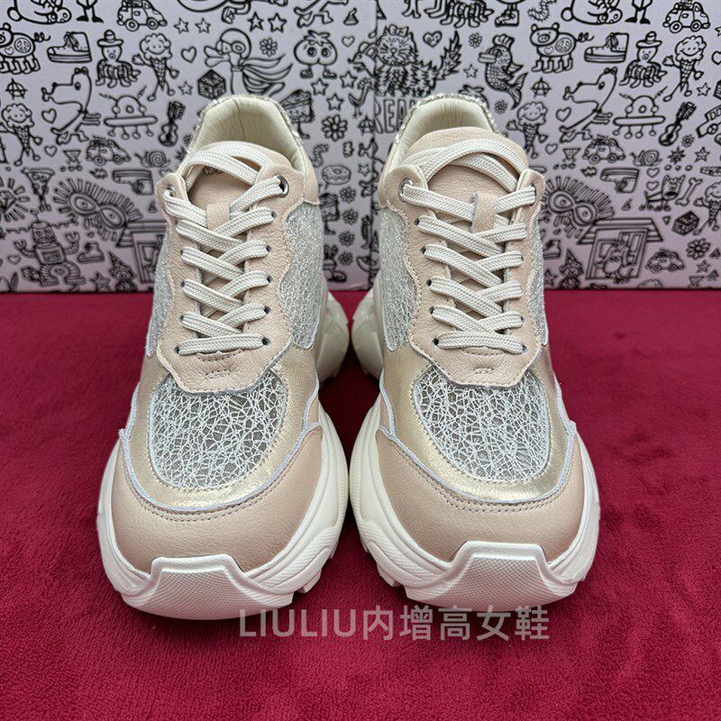 【隐形内增高1h0CM]夏季新品厚底内增高杏色网纱透气休闲老爹鞋女