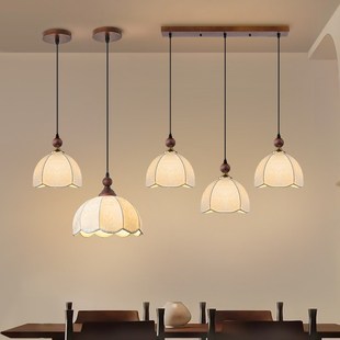 新款中古风餐厅吊灯三头圆盘卧室布艺走廊过道书T房高级感单头吊