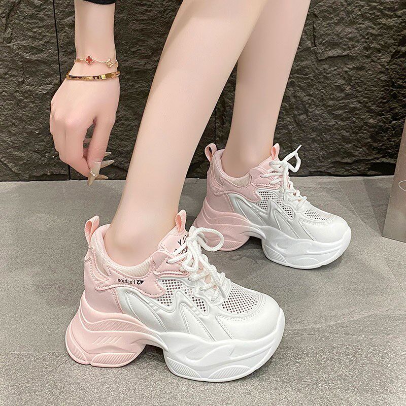 2025夏季新款8cm内增高女x鞋厚底网面透气老爹鞋女百搭运动休闲鞋