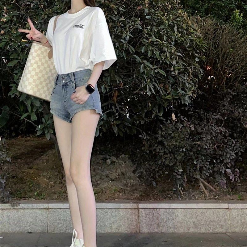 复古高腰牛仔短裤女夏季新款百搭显瘦辣妹A字包臀热裤休闲阔腿裤